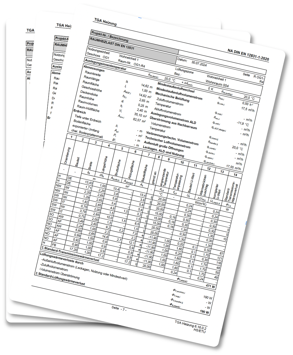 Wärmebedarfsberechnung Dokument online erstellen