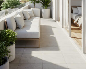 Schöne, helle Balkonfliesen