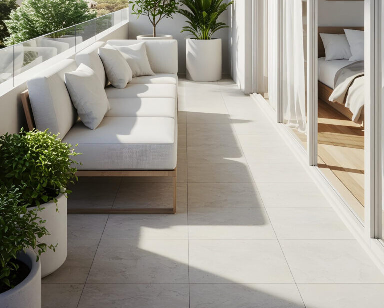 Schöne, helle Balkonfliesen